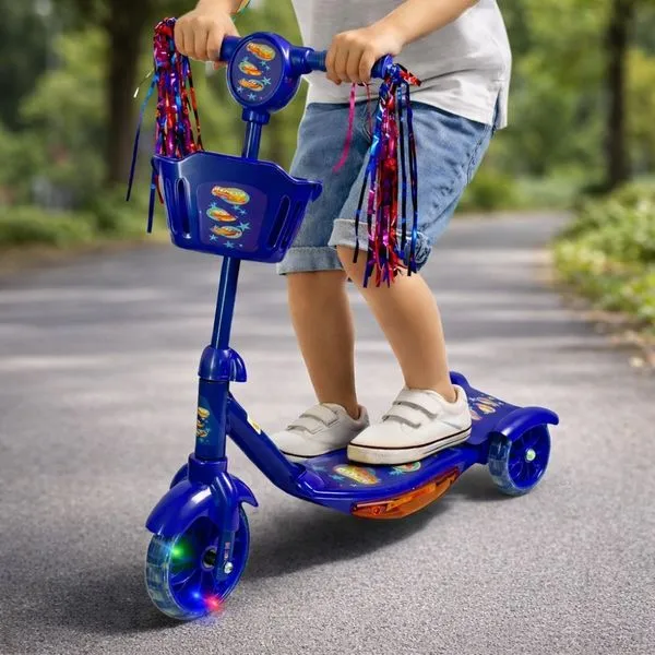 Patinete Infantil 3 Rodas Led Dobrável Som Cesta Azul Seguro com Freio Traseiro Azul Patinete Infantil 3 Rodas Led Dobrável Som Cesta Azul Seguro Azul