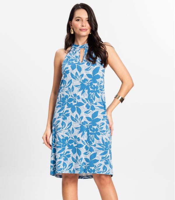Vestido Curto em Viscotorcion Rovitex Azul G