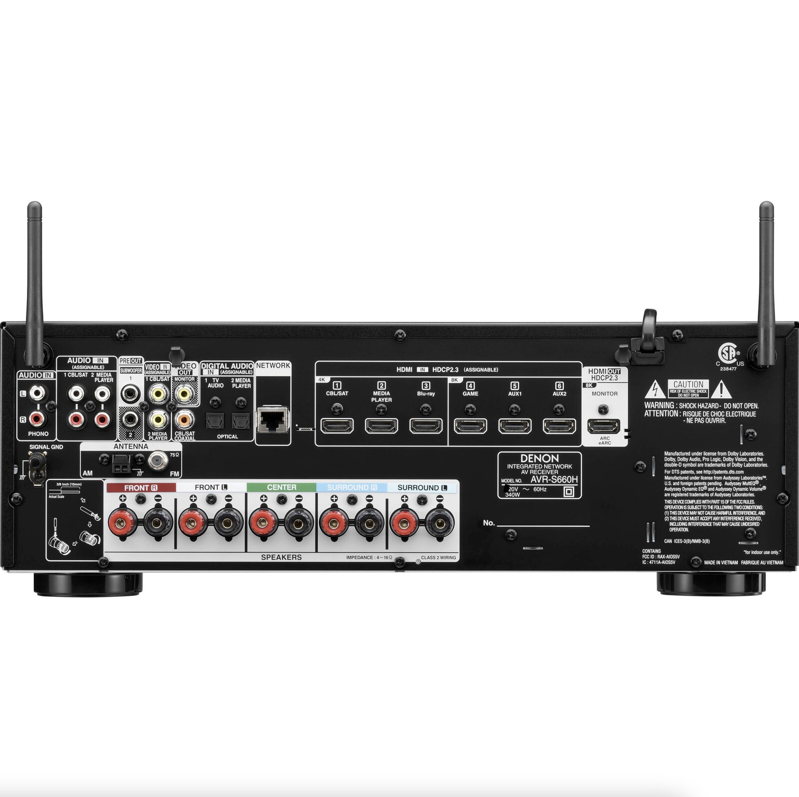Caixa aberta ***** Receiver Denon AVR-S660H 5.2 canais AVR ( modelo 2021 ), upscaling 8K, áudio 3D - Dolby TrueHD, DTS:HD Master - Preto - 220v