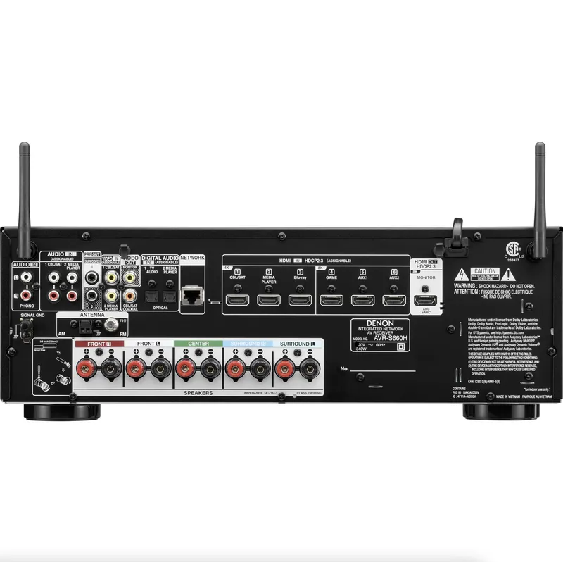 Caixa aberta ***** Receiver Denon AVR-S660H 5.2 canais AVR ( modelo 2021 ), upscaling 8K, áudio 3D - Dolby TrueHD, DTS:HD Master - Preto - 220v