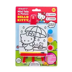 Mini Tela de Pintura Infantil Hello Kitty Kit com Cavalete Tintas Guache e Pincel Vermelho Leonora Mini Tela de Pintura Infantil Hello Kitty com Cavalete e Tintas Guache Vermelho Leonora