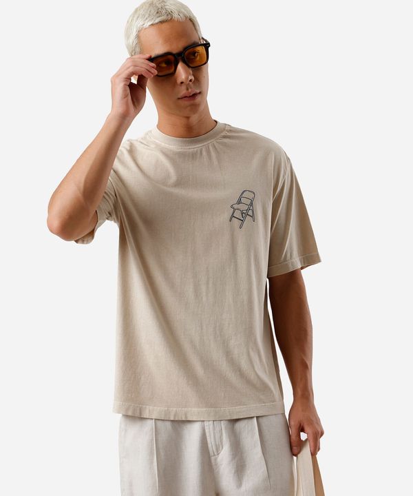camiseta relaxed masculina de algodão estampada bege P