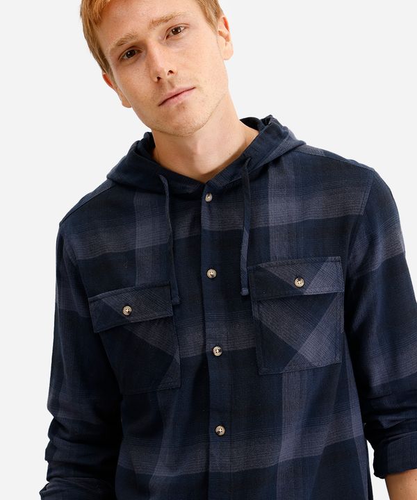 camisa masculina de algodão com capuz xadrez azul P