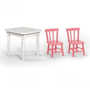 Conjunto Mesinha Infantil Branca Com 2 Cadeiras Kids Rosa