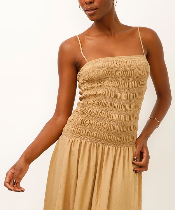 vestido midi alça fina texturizado bege GG