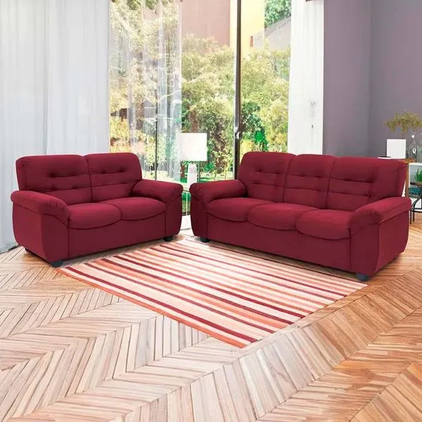 Sofá de 3 e 2 Lugares Stillus II com 154 cm e 204 de Larguras e Revestidos em Tecido Suede Linoforte Vermelho Carmin