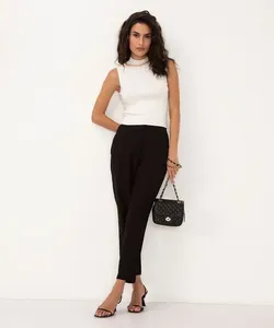 calça alfaiataria reta cós elástico preto 44