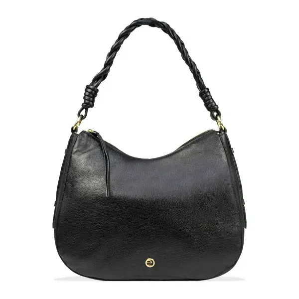 Bolsa Feminina de Couro Modelo Canoa Trançada Le Postiche PRETO