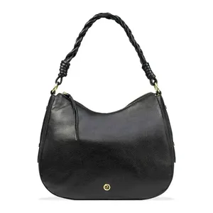 Bolsa Feminina de Couro Modelo Canoa Trançada Le Postiche PRETO