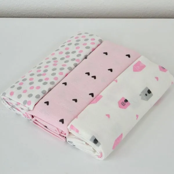 Cueiro Estampado com 3 Peças - 4302 Casinha Rosa