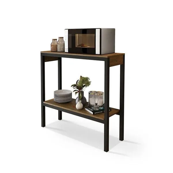 Aparador De Cozinha 2 Prateleiras Para Micro-ondas Klm Store Preto/imbuia