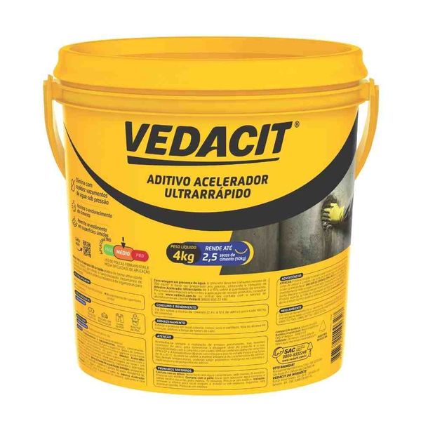 Aditivo Acelerador de Pega Ultrarrápido Incolor Vedacit ADITIVO ACEL PEGA ULTRARRAPIDO INC 4KG FUND E ALICERCE