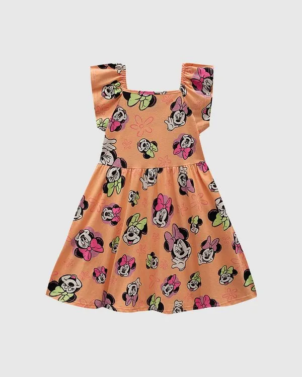 Vestido Infantil Rodado Minnie Mouse Disney Em Algodão Malwee Kids Laranja - 8