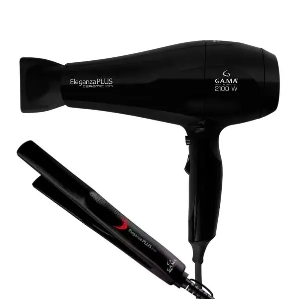 Kit Secador 2100W 127V + Prancha Bivolt 210C Gama Eleganza Plus