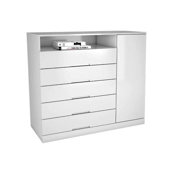 Cômoda de Quarto Portugal c/ 1 Porta 1 Nicho e 5 Gavetas Branco - Europa