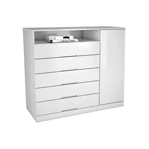Cômoda de Quarto Portugal c/ 1 Porta 1 Nicho e 5 Gavetas Branco - Europa