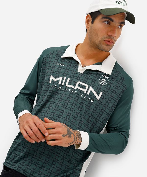 camiseta retrô unissex com gola manga longa milan verde G