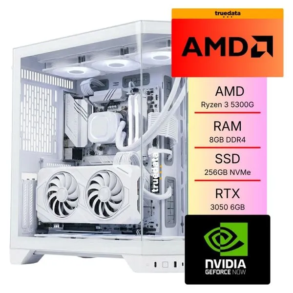 Computador Gamer Truedata AMD Ryzen 3 5300G Série 5000 8GB SSD 256GB NVMe RTX 3050 6GB Fonte 500W Branco (MP)