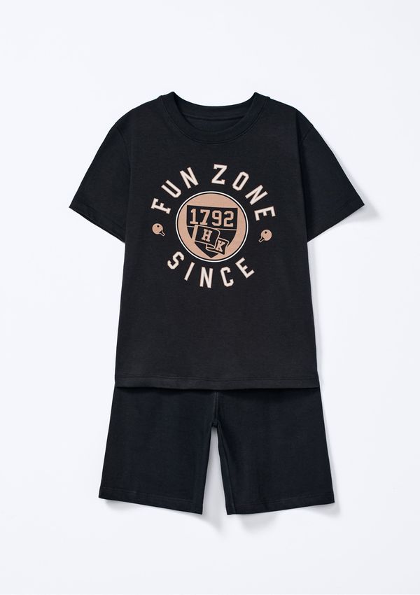 Conjunto Infantil Menino Curto Com Estampa - Preto 010