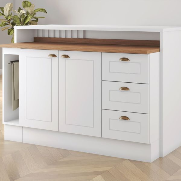 Bancada Gourmet 5 Peças 2 Portas 3 Gavetas Com Tampo Americana Henn Branco