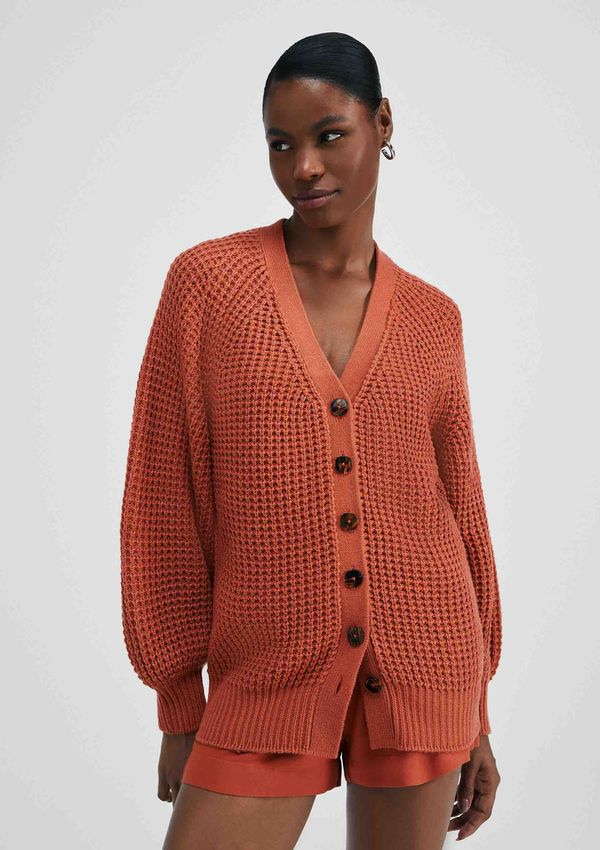Cardigan Feminino Alongado Em Tricô Texturizado - Terracota M