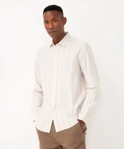camisa de algodão manga longa quadriculada kaki G