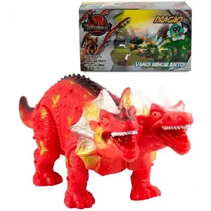 Dragão De Brinquedo 2 Cabeças Com Luzes Leds Movimento E Som Vermelho