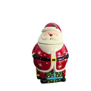 Pote Bombonier Papai Noel Decorativo de Natal em Cerâmica com Tampa 29CM Vermelho Tok da Casa Pote Bombonier Papai Noel em Cerâmica com Tampa 29CM para Doces Vermelho Tok da Casa