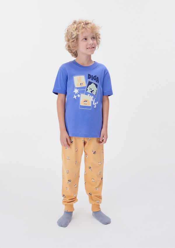Pijama Infantil Menino Estampado Brilha no Escuro - Azul 002