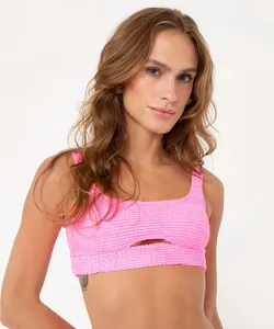 biquíni top regata franzido cut out com proteção uv50 rosa P