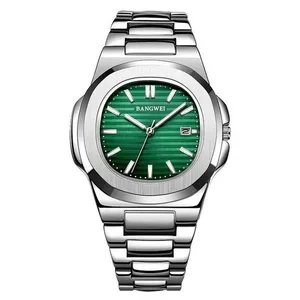 Relógios de Quartzo de Luxo Masculino Impermeável Prata verde