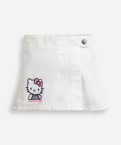 short saia infantil de sarja com bordado hello kitty off white 2