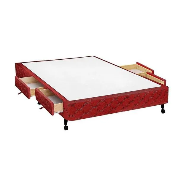 Cama Box Base c/Gavetas Casal Poli Tecido Wine (138x27-c/4 Gavs) - Castor