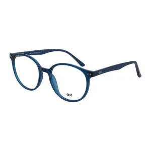 Armação de Óculos de Grau Dnz Masculino 2 4228 Redondo Cor Azul Cristal Fosco