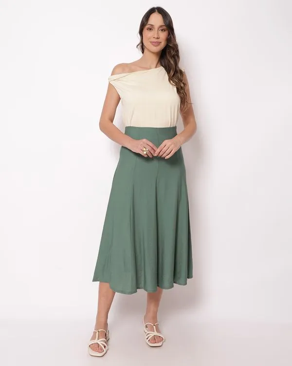 Saia Feminina Midi Evasê Verde G