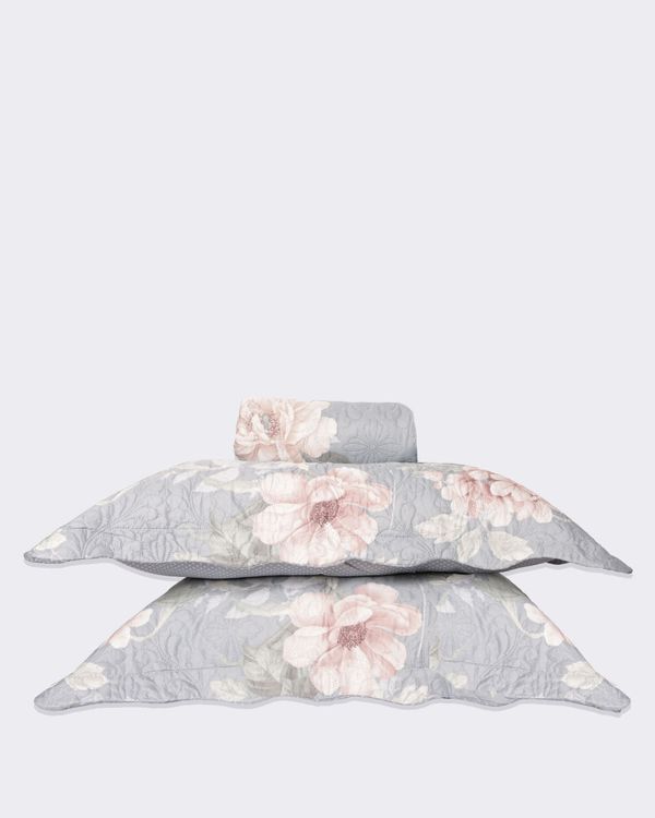 Kit Colcha Queen 3 Peças Plumagem Estampado Floral Azul UN