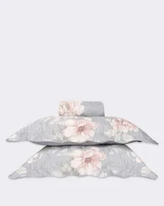 Kit Colcha Queen 3 Peças Plumagem Estampado Floral Azul UN
