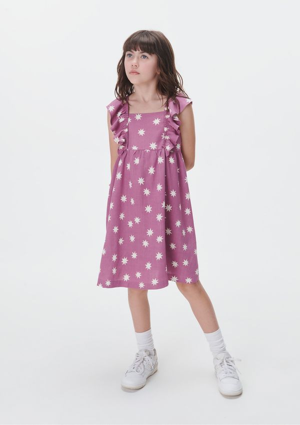 Vestido Curto Com Babados Infantil Estampado - Roxo 005