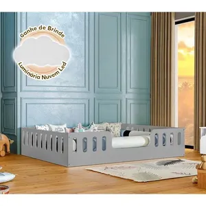 Cama Casal Helo com Luminária para Quarto Infantil MDF Cinza Hêlo Móveis Cama Casal Helo com Luminária MDF Cinza Hêlo Móveis