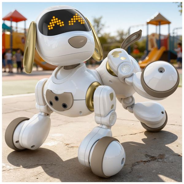 Cachorro robô inteligente Ruko 18011 com 30 expressões em LED, controle remoto 2,4GHz, gestos e modo de programação para crianças