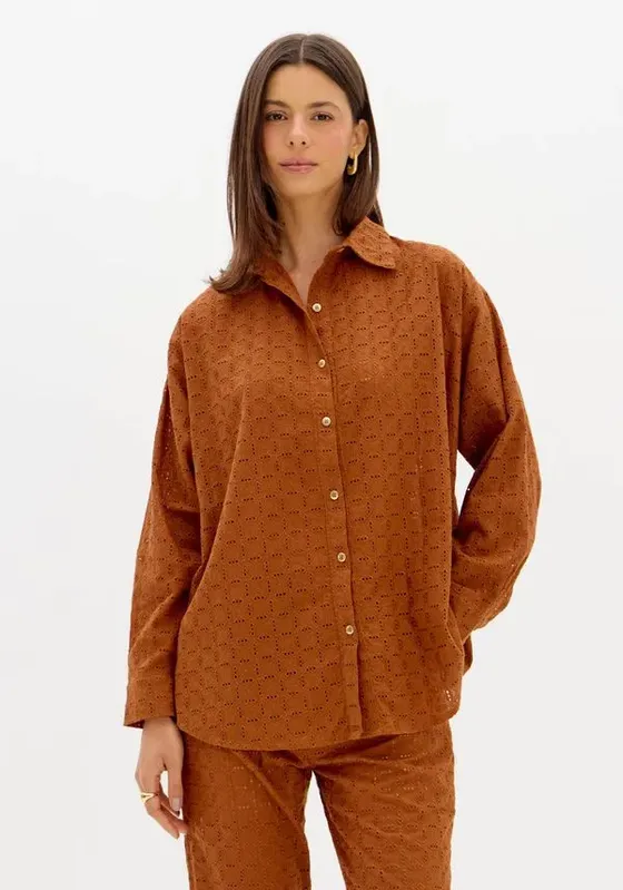 Camisa Oversized Manga Longa Marrom PP