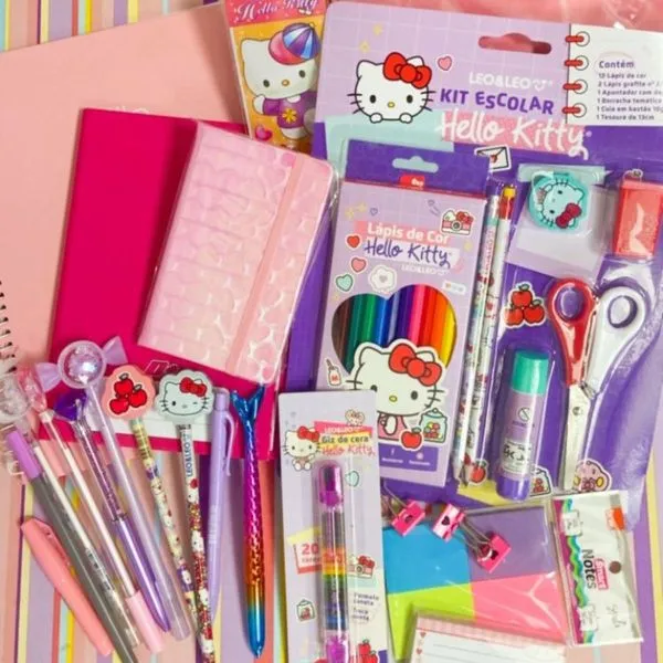Kit Papelaria Kawai Fofo Hello Kitty