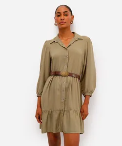 vestido chemise midi de viscose manga bufante verde P