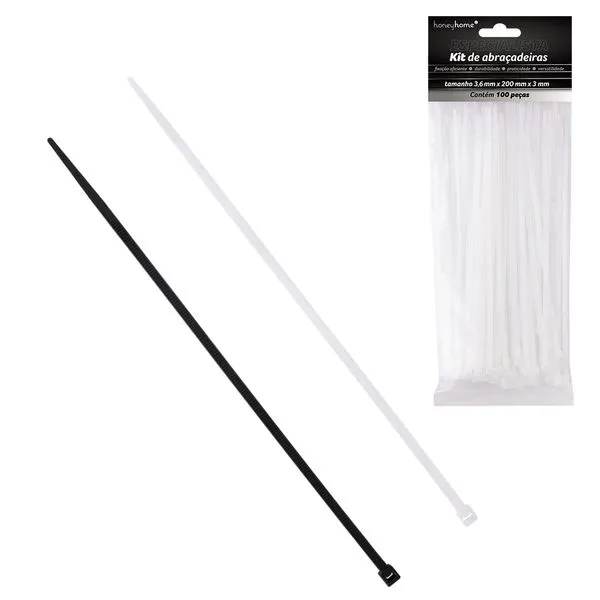 Kit Abraçadeiras Sortidas 3,6mm x 200mm x 0,3mm 100 Peças LM4261 - honeyhome