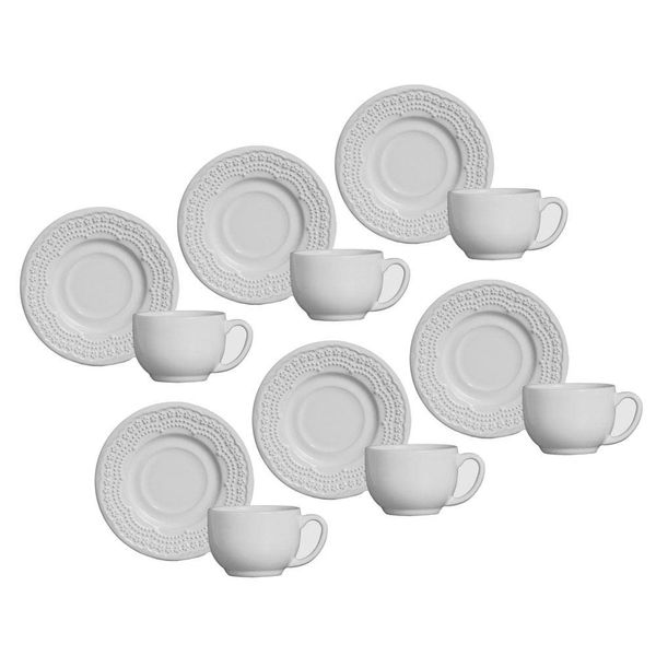 Conjunto de Xícaras para Chá Porto Brasil Madeleine em Faiança Feldspática Branco