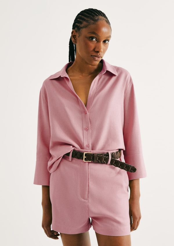 Camisa Feminina Manga 7/8 Com Linho - Rosa XG