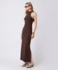 vestido midi feminino halterneck mindset - marrom GG