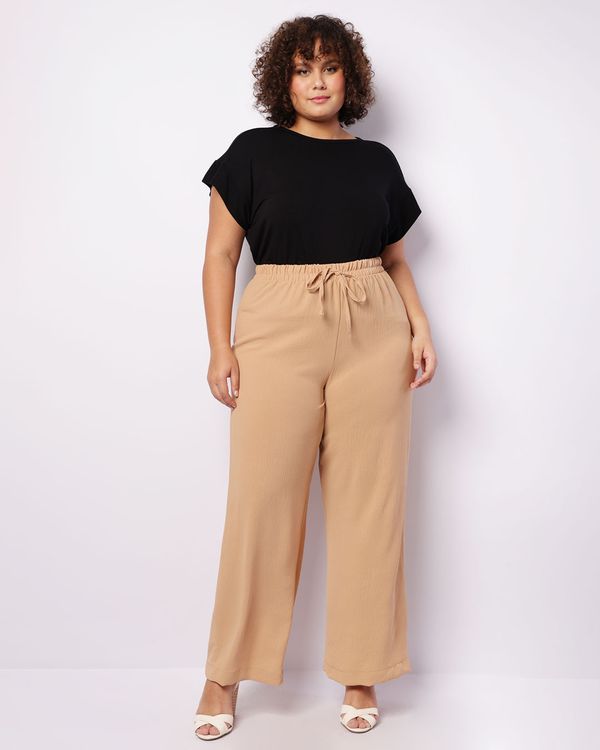 Calça Plus Size Feminina Pantalona Com Cordão Bege G1