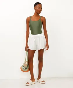 short de viscose saída de praia cintura média off white G