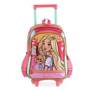 Mochila Escolar Infantil Feminina com Rodinhas Barbie Rosa U / Rosa